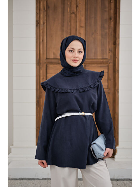 Locco Moda Kadın Fırfır Detay Dikiş Pensli Tunik Lacivert - S000511231-21164