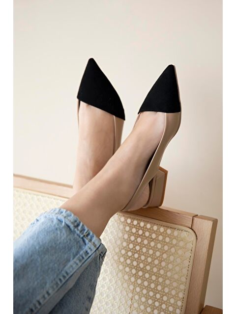 Straswans Ronan Kadın Süet Detay  Topuklu  Deri  Ayakkabı Ten-Siyah - S000526234-26407