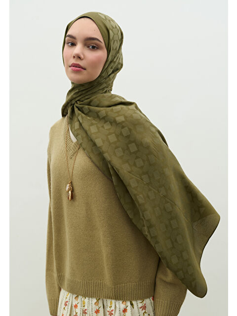 Fresh Scarfs OSLO PAMUK FLOŞ JAKARLI ŞAL ZEYTİN YEŞİLİ - S000517290-17346