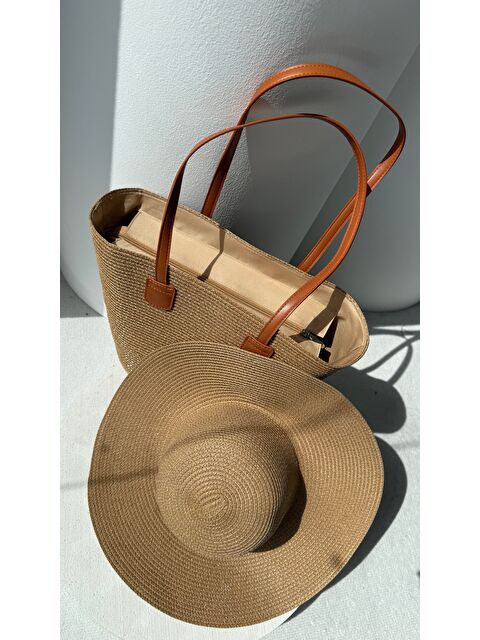 Luminos Butik Camel Hasır Şapka Ve Hasır Çanta Ikili Set Kutulu Gönderim - S000204258-37202