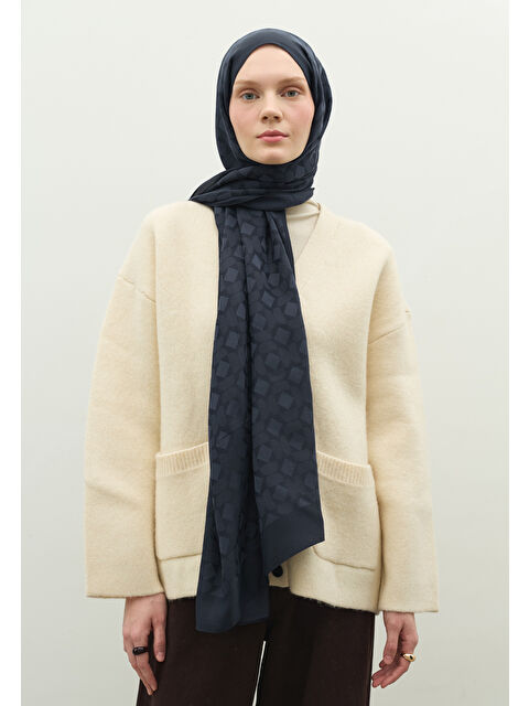 Fresh Scarfs OSLO PAMUK FLOŞ JAKARLI ŞAL KOYU LACIVERT - S000517290-29672