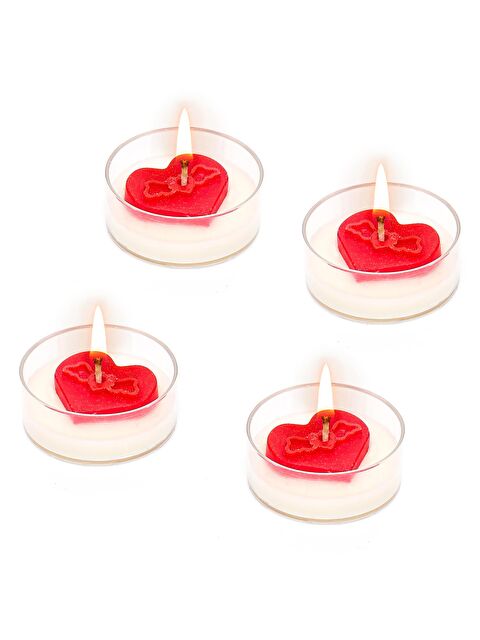 Missi Sevgililer Günü 4'lü Kırmızı Kalp Dekorlu Tealight Mum Seti - S000336796-20045