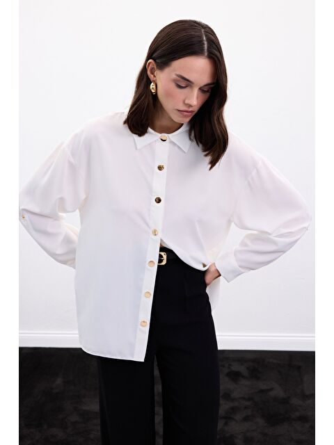 SATEEN Çıtçıt Detaylı Gömlek - Ekru - S000499958-19965