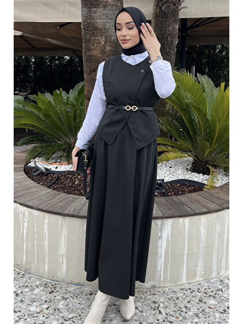 Julude Kadın Kemer Aksesuarlı Broşlu Yelek Etek Tesettür İkili Takım - S000361259-19351