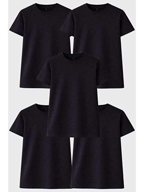 Freemen Kadın 5 Adet Basic Tişört Seti, 30/1 Süprem Pamuk, Yumuşak Doku, Bisiklet Yaka