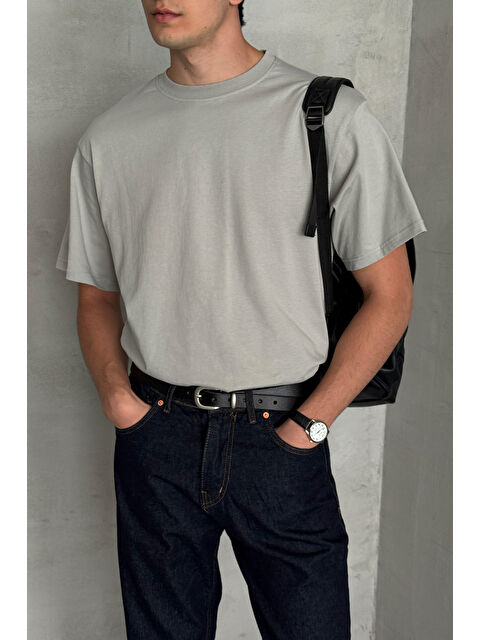 HYMAN Erkek %100 Pamuk Oversize Basic T-shirt - S000515511-20600