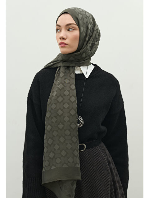 Fresh Scarfs OSLO PAMUK FLOŞ JAKARLI ŞAL KOYU GRİ - S000517290-29351