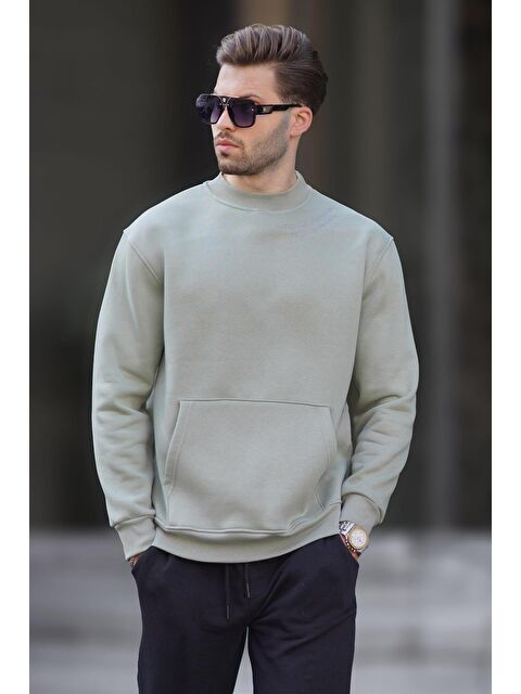 Madmext Mint Yeşili Bisiklet Yaka Nakış Detaylı Cepli Erkek Sweatshirt 7049 - S000234374-17259