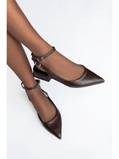 Straswans Edel Kadın Topuklu Kırışık Deri Ayakkabı Kahve - S000526240-19413