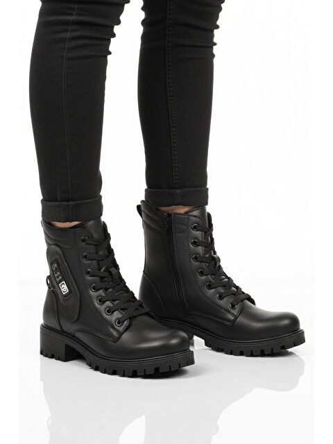 Ayakmod Siyah İçi Polarlı Kaymaz Taban Fermuarlı Kadın Bot 24024 Z - S000485928-19351