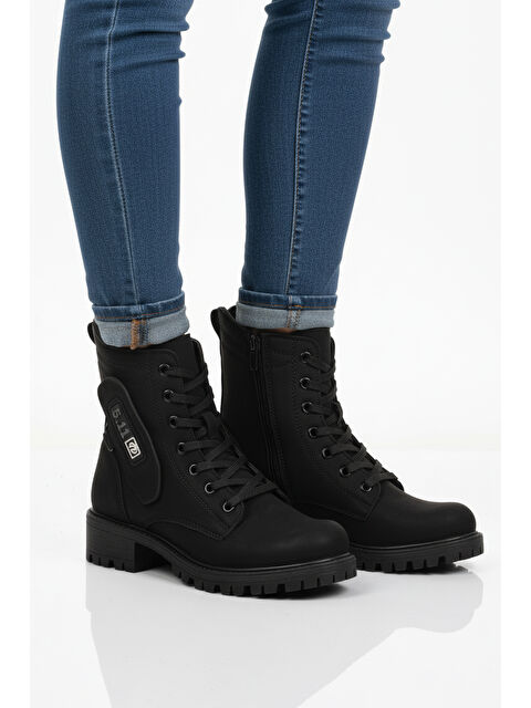 Ayakmod Siyah Nubuk İçi Polarlı Kaymaz Taban Fermuarlı Kadın Bot 24024 Z - S000485928-6381