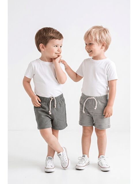 Miababy Elastanlı Kabartma Çizgili 2li Şort Paket