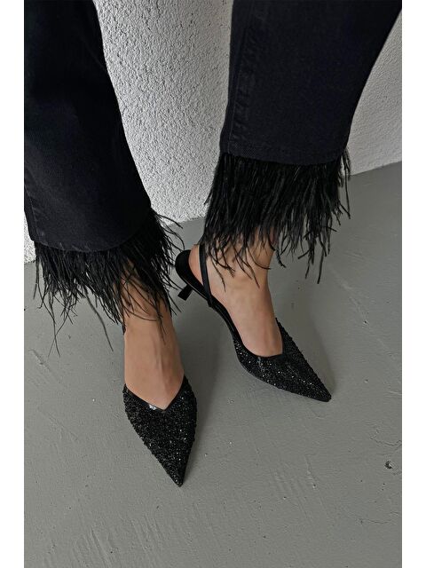 Straswans Jessica Kadın Taş Detay Şeffaf Topuklu  Ayakkabı Siyah - S000526232-19351