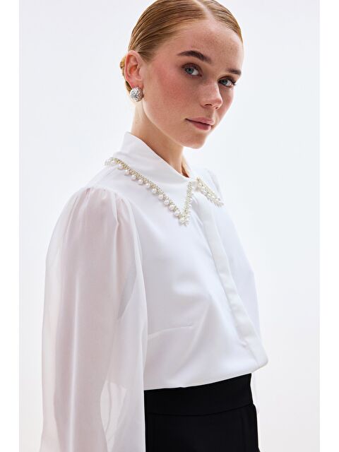 SATEEN Aksesuar Yakalı Gömlek - Ekru - S000505930-19965