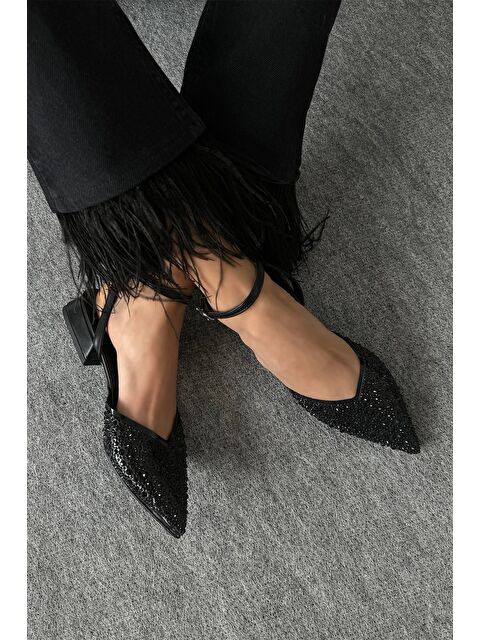 Straswans Marisa Kadın Taş Detay Şeffaf Topuklu  Ayakkabı Siyah - S000526184-19351