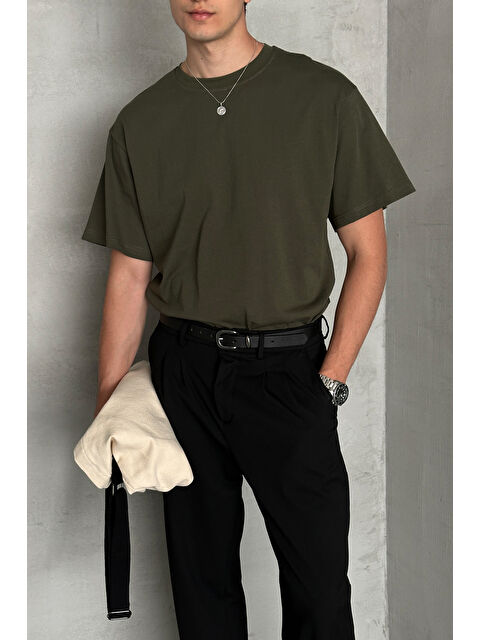 HYMAN Erkek %100 Pamuk Oversize Basic T-shirt - S000515511-18194