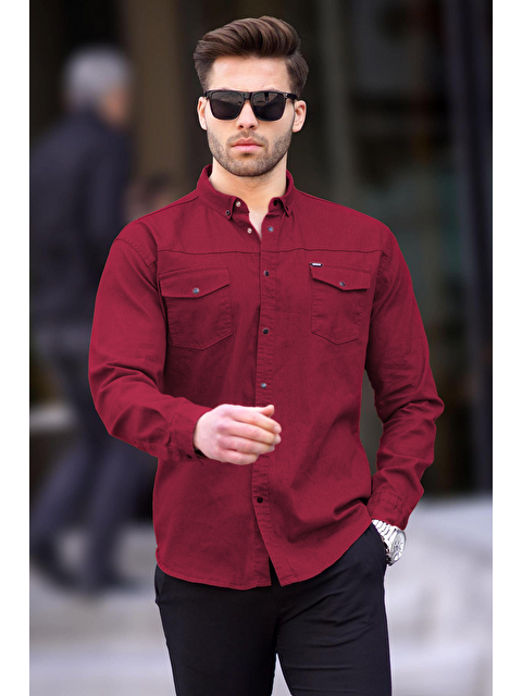 Madmext Bordo Rahat Kalıp Gabardin Erkek Gömlek 6810