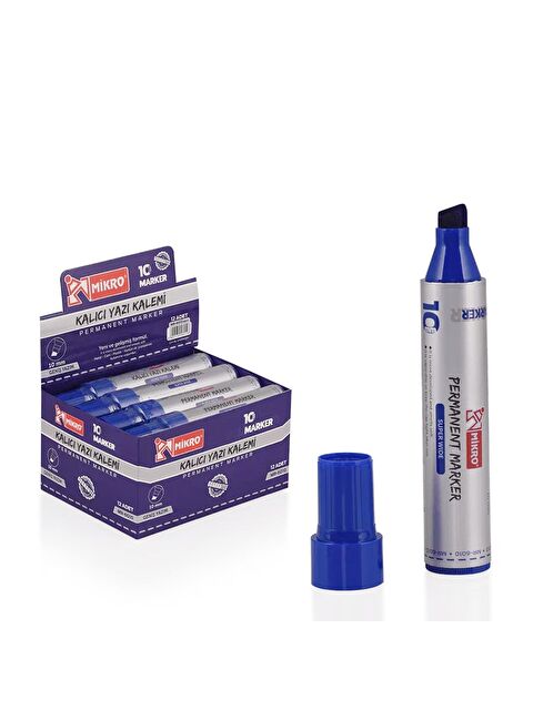 Mikro Jumbo Marker 10 mm Kesik Uç Çuval-Koli Kalemi 12 Adet (Mr-6010)-Mavi - S000216462-17234