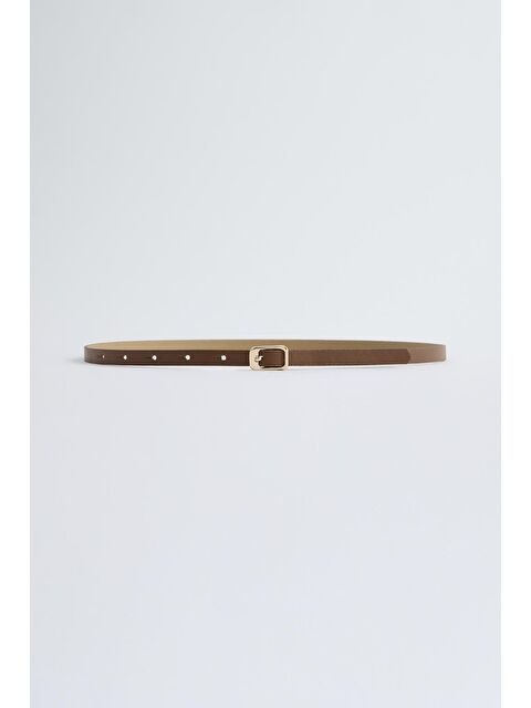 Kadriye Baştürk Gold Tokalı Ayarlanabilir İnce Kemer Taba - S000517393-14955