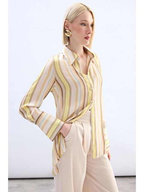 SATEEN Renkli Çizgili Gömlek - Sarı - S000497806-20072