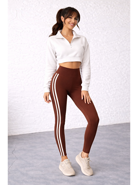 Formo Kadın Ekstra Yüksek Bel Şeritli Dalgıç Kumaş Esnek Spor Rahat Günlük Tayt