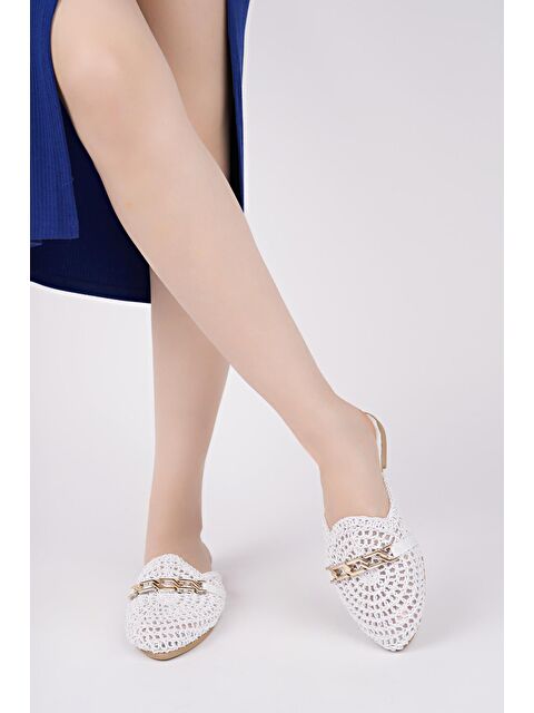 MODAFRATO HST-40 Tokalı Hasır Kadın Terlik Örgü Dış Mekan ve Ev Terliği - S000494677-20063