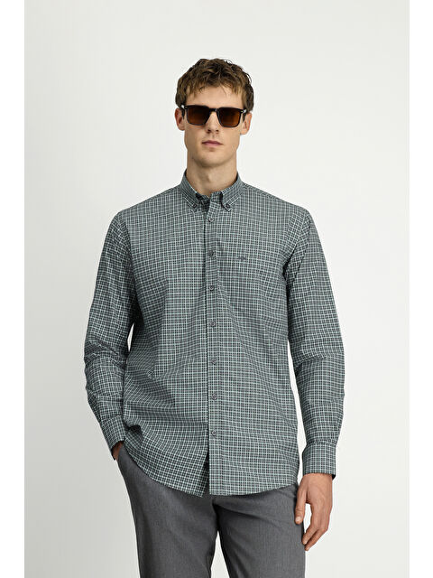 Kiğılı Uzun Kol Regular Fit Ekose Düğmeli Yaka Cepli Pamuk Gömlek