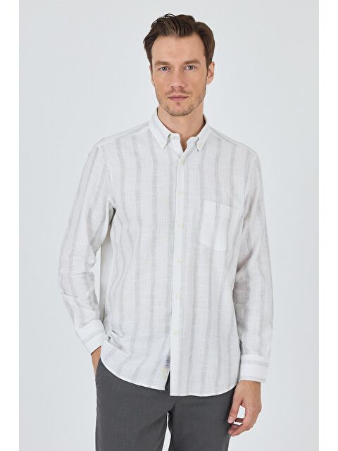İMZA Uzun Kol Çizgili Desen Bez Ayağı Düğmeli Yaka Cepli Pamuklu Casual Comfort Fit Gömlek 1004250190 - S000388064-16277