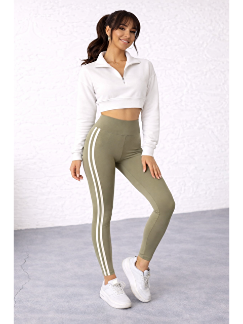 Formo Kadın Ekstra Yüksek Bel Şeritli Dalgıç Kumaş Esnek Spor Rahat Günlük Tayt