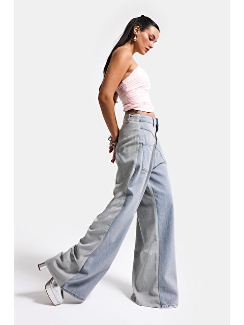 It's Basic Kadın Gri Jean 2s6-89 Mega Baggy Çift Parça Önden Cepli Tasarım Denim Jean