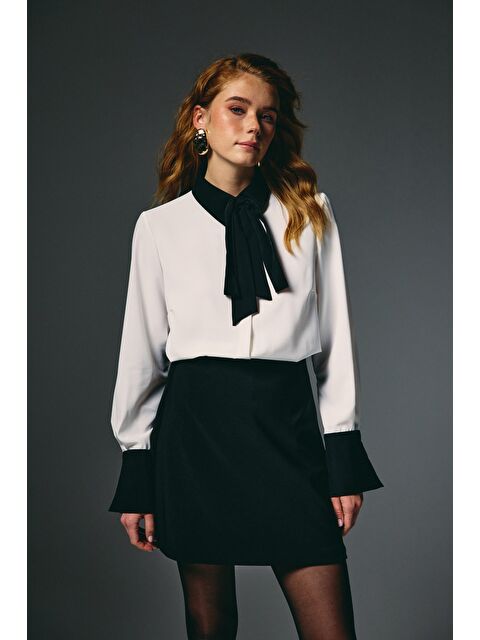 SATEEN Kontrast Klasik Gömlek - Ekru - S000505961-19965