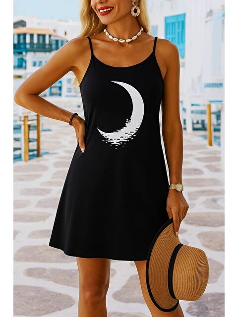 Jane's Kadın Ip Askılı Ay Desenli Viskon Elbise - S000528532-19351