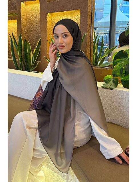 Lamelif Degrade Desen Soft Şal Siyah Toprak - S000522556-19351