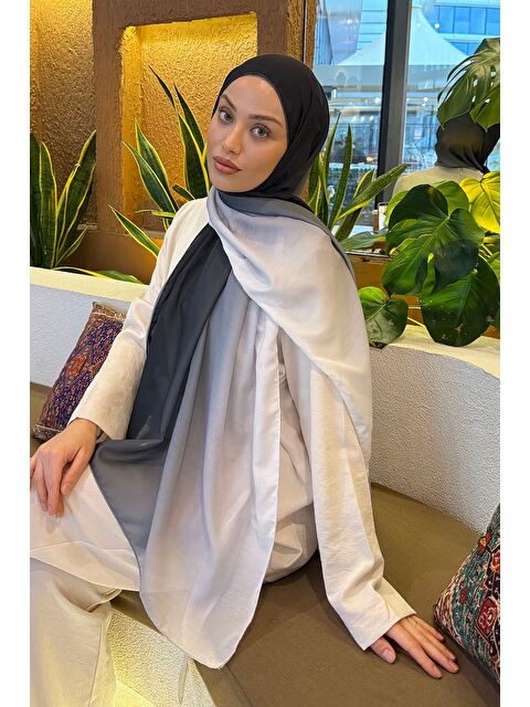 Lamelif Degrade Desen Soft Şal Siyah Beyaz - S000522556-37424