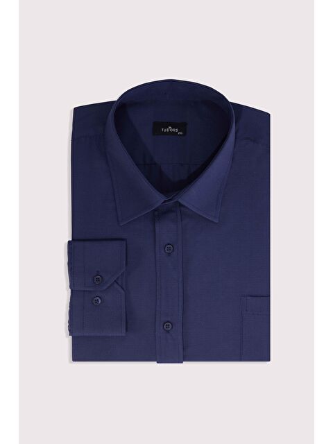 TUDORS Erkek Big Size Büyük Beden Kolay Ütü Kravatlık Armürlü Pamuklu Gömlek - S000518835-21164