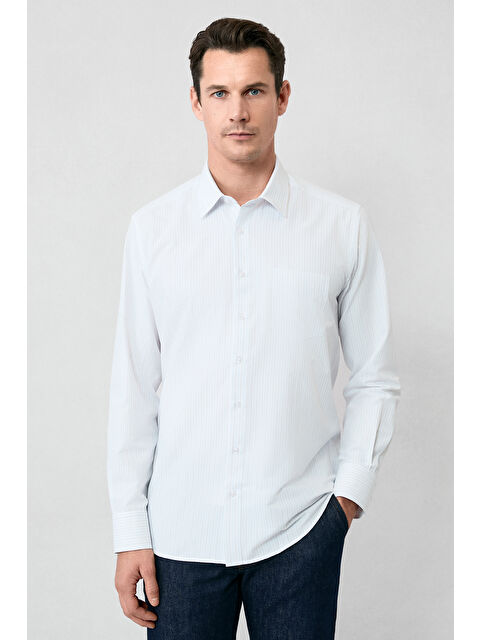 Kiğılı Uzun Kol Klasik Çizgili Pamuklu Kolay Ütülenebilir Gömlek - S000494165-10584
