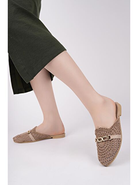 MODAFRATO HST-40 Tokalı Hasır Kadın Terlik Örgü Dış Mekan ve Ev Terliği - S000494677-26429