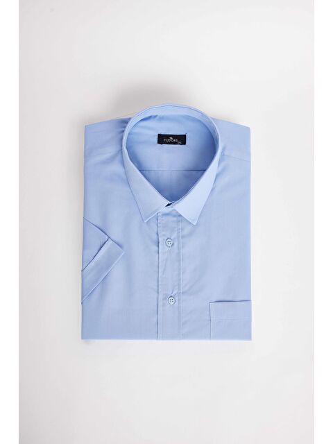TUDORS Büyük Beden Kısa Kollu Düz Kravatlık Kolay Ütülenebilir Mavi Erkek Gömlek - S000518836-17234
