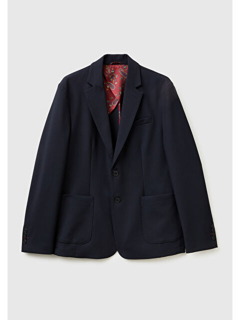 United Colors Of Benetton Erkek Lacivert  Viskoz Karışımlı Tek Düğmeli Cepli Regular Fit Blazer