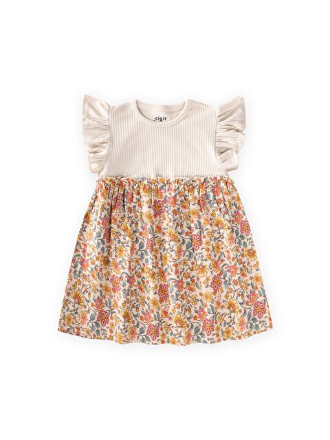 CİGİT Müslin Garnili Elbise 1-8 Yaş Açık Bej