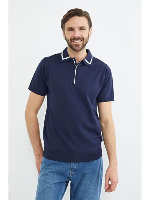 Fullamoda Çizgili Apaş Yaka Triko Tişört