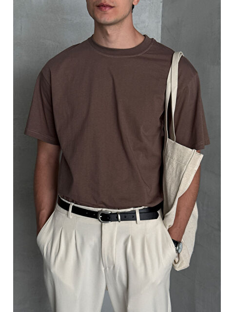 HYMAN Erkek %100 Pamuk Oversize Basic T-shirt - S000515511-19413