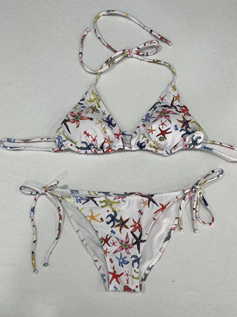 Hazelin Kadın Beyaz Yıldız Temalı Boyundan İp Bağlamalı Üçgen Bikini Takımı HZL25S-LC5005 - S000390228-37243