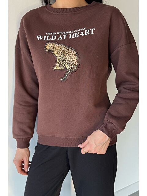 Gülseli Kadın Bisiklet Yaka Baskılı Şardonlu Sweatshirt - S000482922-19413