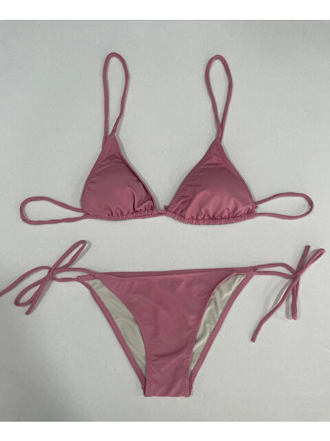 Hazelin Kadın Gül Kurusu Boyundan İp Bağlamalı Üçgen Bikini Takımı HZL25S-LC5005 - S000390228-20027