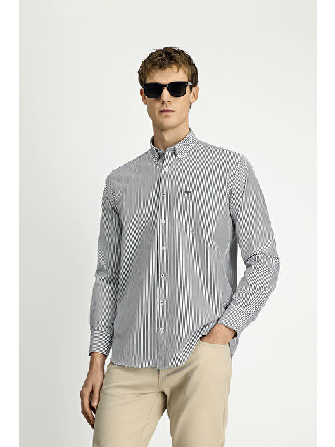 Kiğılı Uzun Kol Regular Fit Çizgili Düğmeli Yaka Pamuklu Kolay Ütülenebilir Gömlek - S000494145-29391