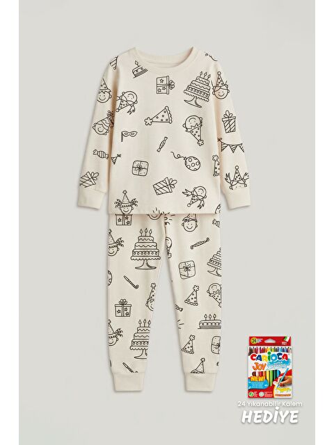 ZUZUNGA Boyanabilir Doğum Günü Temalı Çocuk Pijama Takımı – Yıkanabilir 24-Lü Kalem Hediyeli - S000530744-19965