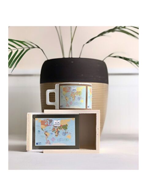 Bam Hediyelik Eşya Travel Jounal Tasarımlı Ahşap Kutulu Fincan - S000289997-23173
