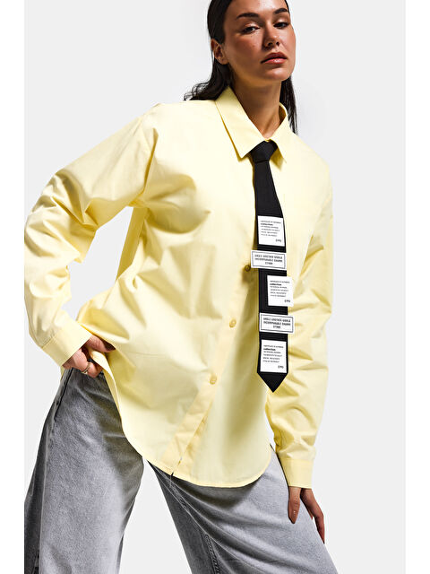 It's Basic Kadın Sarı Renk Oversize Kravatlı Özel Tasarım Bol Kesim Gömlek - S000505363-20072