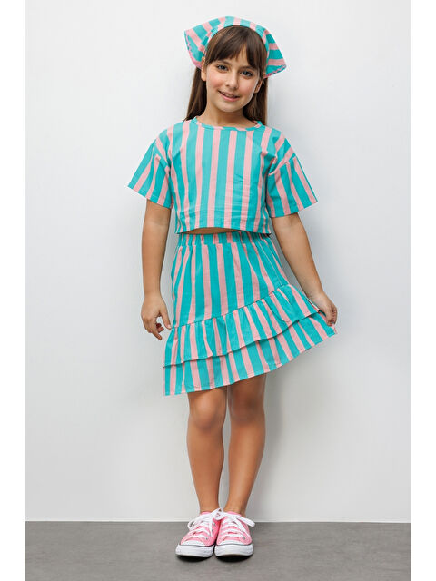 Le Mabelle Mint Çizgili Kız Çocuk Crop Etek İkili Takım - Cora - S000513265-1180